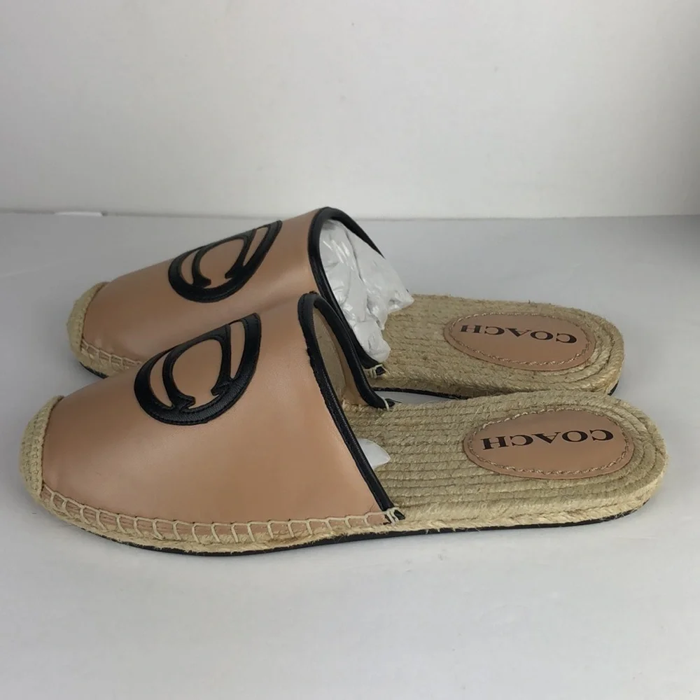 NEW Coach Channing Beechwood Chic Leather Espadrille Slides Mules Flats 9